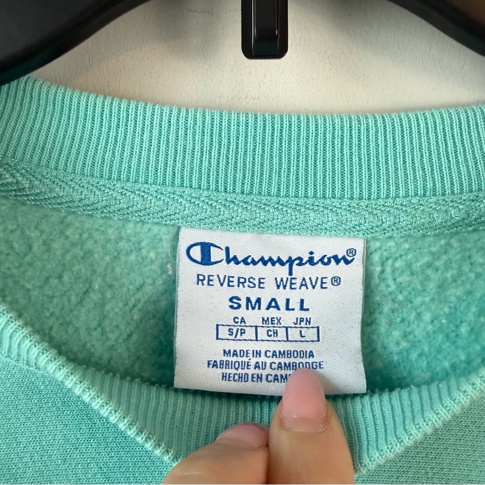 Champion Reverse Weave Cropped Sweatshirt Mint‎ Green Teal S - Picture 3 of 8